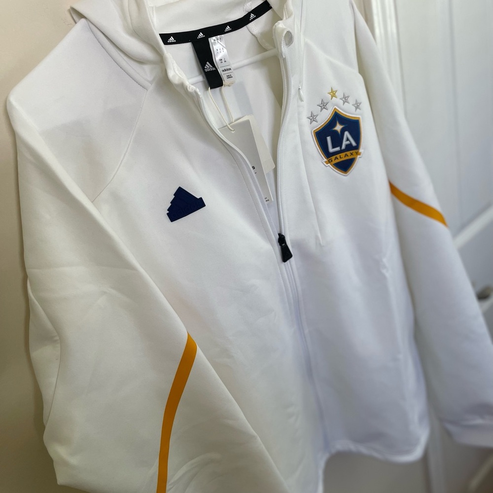 Men's adidas LA Galaxy Anthem Hoodie Jacket 2024 Sweater White IQ0719 Size L